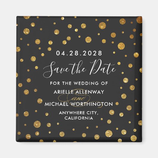 Gold Black Confetti Wedding Speichern Sie die Datu Magnet (Vorne)