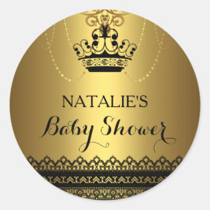 Gold & Black Crown Baby Shower Aufkleber