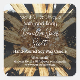 Gold Black Crystal Flasche Kerze Jar Produktetiket Quadratischer Aufkleber