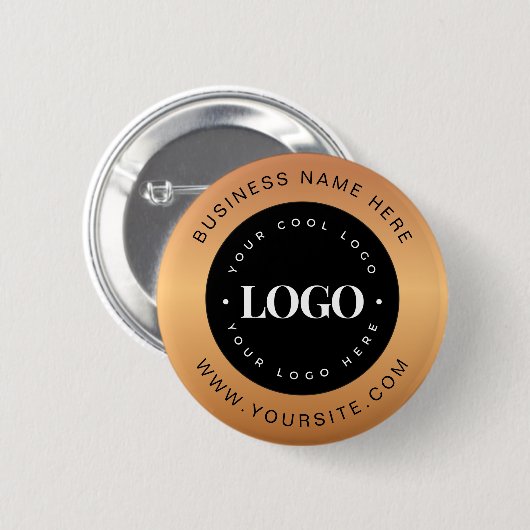 Gold & Black Custom Logo Text Business Button (Vorne & Hinten)