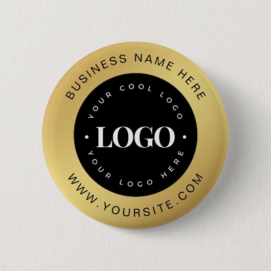 Gold & Black Custom Logo Text Business Button (Vorderseite)