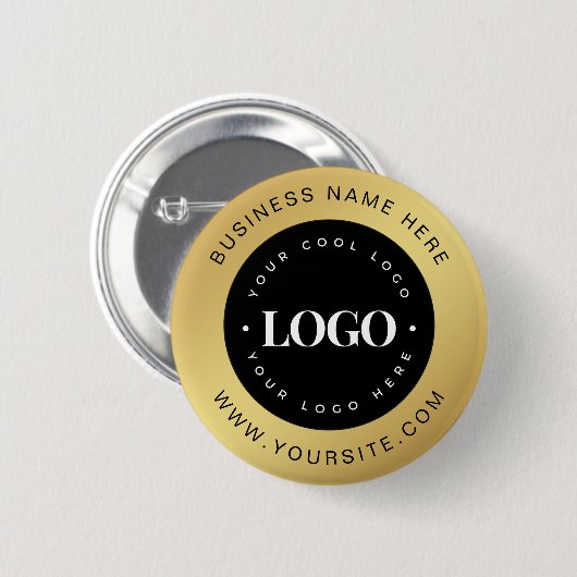 Gold & Black Custom Logo Text Business Button (Vorne & Hinten)