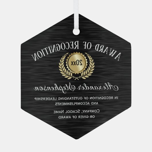 Gold Black Customizable Recognition Award Ornament Aus Glas (Rückseite)