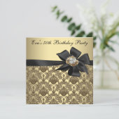 Gold Black Damask 50. Geburtstagsparty Einladung (Stehend Vorderseite)