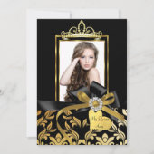 Gold Black Damask Bow Foto Quinceanera Einladung (Vorderseite)
