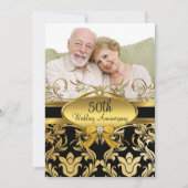 Gold Black Damask Foto 50 Jahre Einladung (Vorderseite)
