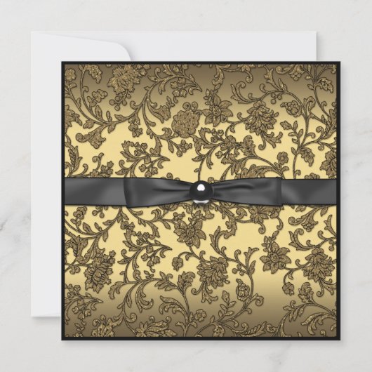 Gold Black Damask Foto Sweet 16 Party Einladung (Rückseite)