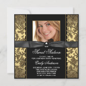Gold Black Damask Foto Sweet 16 Party Einladung (Vorderseite)