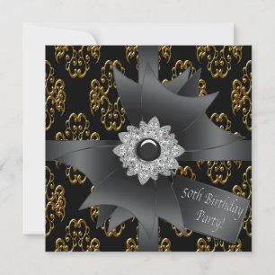 Gold Black Damask Geschenk Klasse 50. Geburtstag Einladung