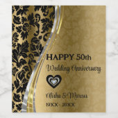 Gold & Black Damask Jubiläum Weinsiegel Weinetikett (Einzelnes Label)