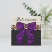 Gold Black Damask Lila Quinceanera Einladung (Stehend Vorderseite)