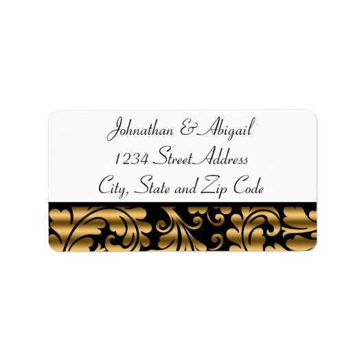 Gold Black Damask Muster Adressaufkleber (Vorne)
