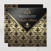 Gold & Black Damask Sweet 16 Einladung (Vorne/Hinten)