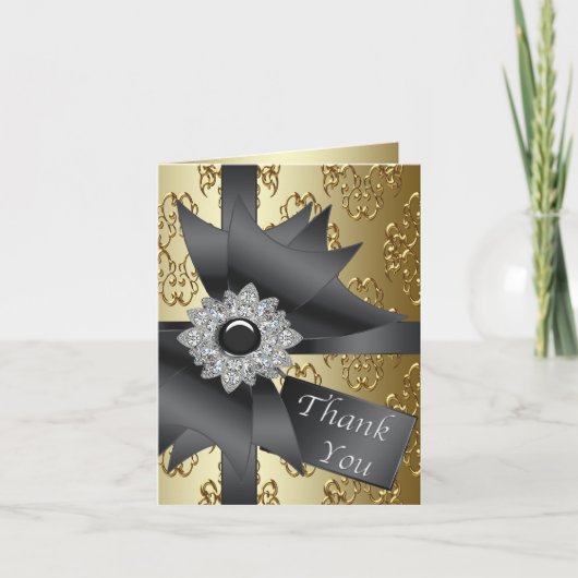 Gold Black Damask Thank You Card Dankeskarte (Vorderseite)