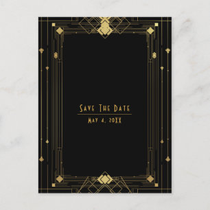 Gold Black Deko Gatsby Roaring 20's Save the Date Ankündigungspostkarte