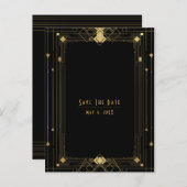 Gold Black Deko Gatsby Roaring 20's Save the Date Ankündigungspostkarte (Vorne/Hinten)