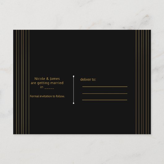 Gold Black Deko Gatsby Roaring 20's Save the Date Ankündigungspostkarte (Rückseite)