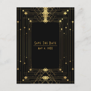 Gold Black Deko Gatsby Roaring 20's Save the Date Ankündigungspostkarte