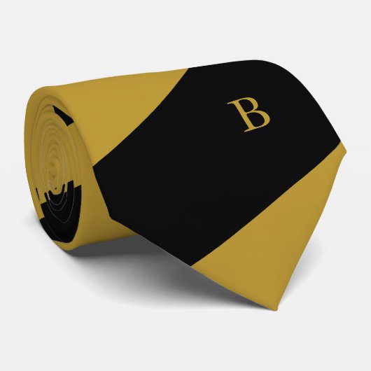 Gold Black Diagonal Stripes Monogram Neck Tie Krawatte (Gerollt)