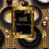 Gold Black Diamond Floral 50 Jahre Party Einladung