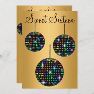 GOLD BLACK DISCOBALL 16 . GEBURTSTAG PARTY EINLADUNG