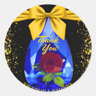 Gold & Black Edelstein Diamant Rose Chic Danke Runder Aufkleber