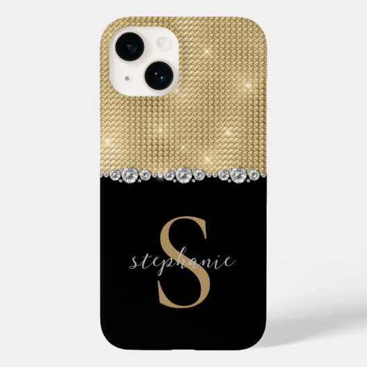 Gold Black Eleganonds Monogram Luxury Custom Case-Mate iPhone Hülle (Rückseite)