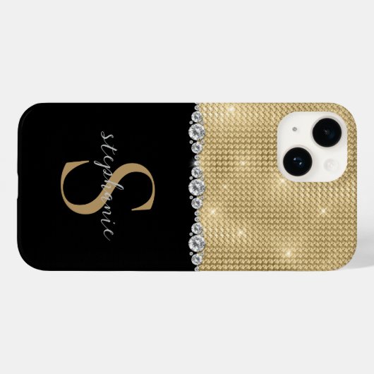 Gold Black Eleganonds Monogram Luxury Custom Case-Mate iPhone Hülle (Rückseite (Horizontal))