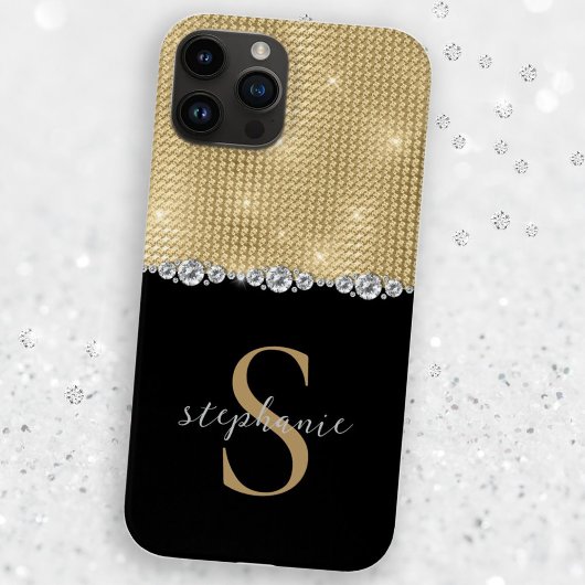 Gold Black Eleganonds Monogram Luxury Custom Case-Mate iPhone Hülle