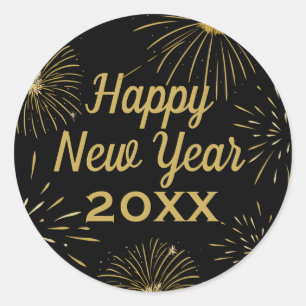 Gold Black Elegant 2024 Frohes New Year Party Runder Aufkleber