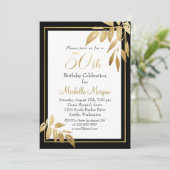 Gold Black Elegant 50. Geburtstagsfeier Einladung (Stehend Vorderseite)