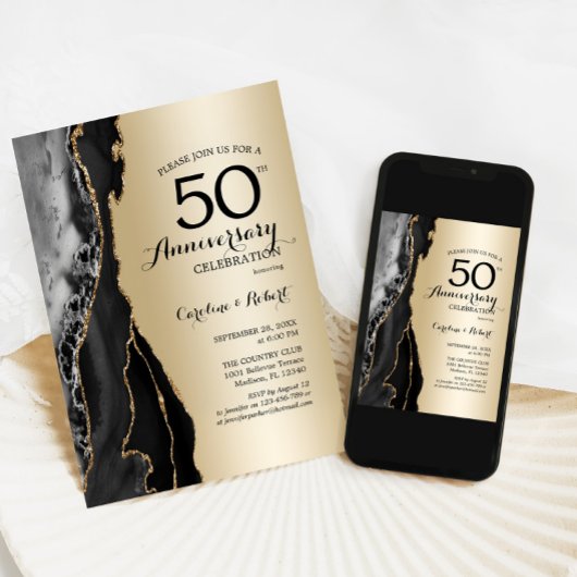 Gold Black Elegant 50 Jahre alt Einladung