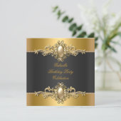 Gold Black Elegant Birthday Party Pearl Einladung (Stehend Vorderseite)