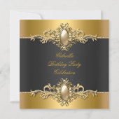 Gold Black Elegant Birthday Party Pearl Einladung (Vorderseite)