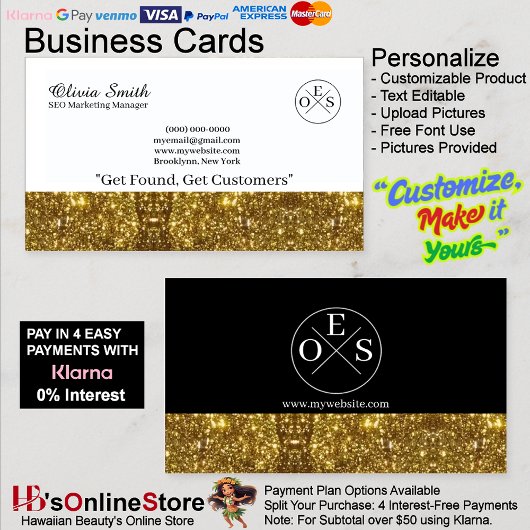 Gold Black Elegant Business Card 17 mit Vorlage Visitenkarte