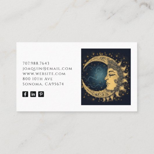 Gold Black Elegant Celestial Business Card Visitenkarte (Rückseite)