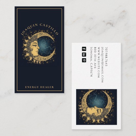 Gold Black Elegant Celestial Business Card Visitenkarte (Vorne/Hinten)