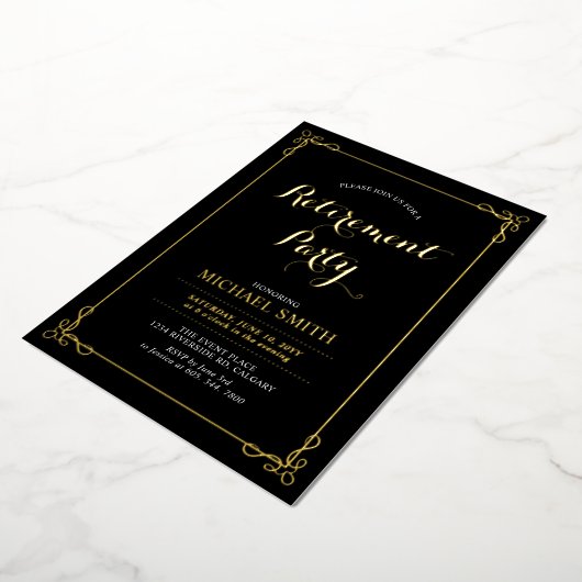 Gold & Black | Elegant Classy Retirement Party Folieneinladung (Gedreht)