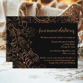 Gold Black Elegant Floral Hochzeitsunterkünfte Begleitkarte