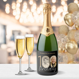 Gold Black Elegant Foto 100. Geburtstagsgeschenk Schaumweinetikett