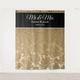 Gold Black Elegant Foto Booth Wedding Background Wandteppich