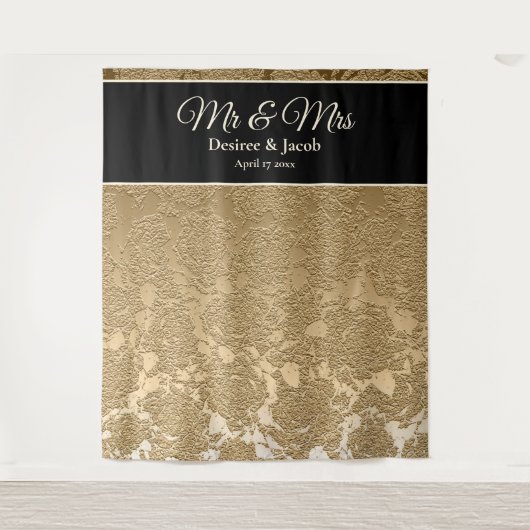 Gold Black Elegant Foto Booth Wedding Background Wandteppich (Vorderseite)
