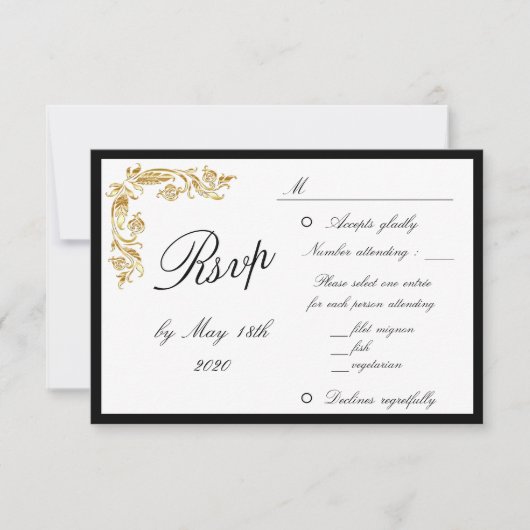 Gold Black Elegant Glamour Wedding RSVP (Vorderseite)