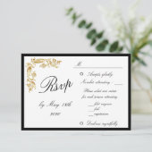 Gold Black Elegant Glamour Wedding RSVP (Stehend Vorderseite)