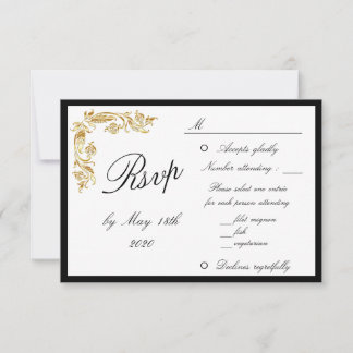 Gold Black Elegant Glamour Wedding RSVP Karte