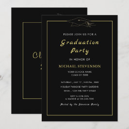 Gold Black Elegant Graduation Party Invitation
