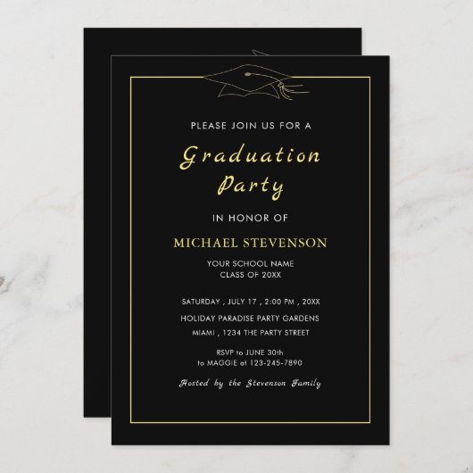 Gold Black Elegant Graduation Party Invitation (Vorne/Hinten)