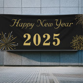 Gold Black Elegant Happy New Year 2025 Party Banner