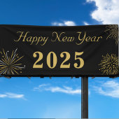 Gold Black Elegant Happy New Year 2025 Party Banner