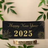 Gold Black Elegant Happy New Year 2025 Party Banner